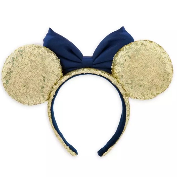 DISNEY PARKS NWT MINNIE MOUSE HEADBAND EARS 50TH ANNIVERSARY GOLD BLUE WALT - Picture 2 of 7
